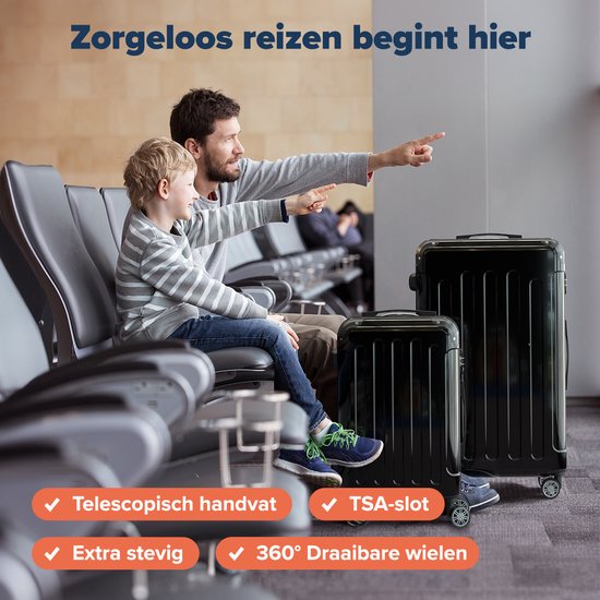 TRVLMORE Set de valises - 2 pièces - 45L Hand Luggage + 115L Spacious Luggage - TSA Lock - Lightweight - Travel Suitcase Set - Trolley - Black