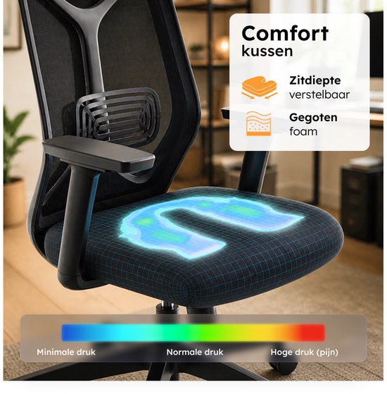 Fauteuil de bureau ergonomique Roveo - Fauteuil de gaming de bureau - Fauteuil de gaming pour adultes - Fauteuil gaming - Noir