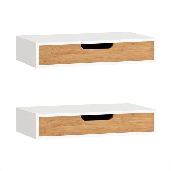 SoBuy Wall Regal-Set - Meuble à tiroirs - Blanc - 1 tiroir - 1 étagère - 24x40x8 cm | FRG92-WNX2
