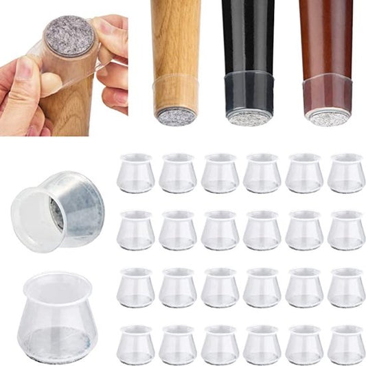 Duhtz Transparent Circular Chair Leg Caps - 24 pieces - Protecteur, insonorisant, extensible - Pour chaises de 20mm à 30mm