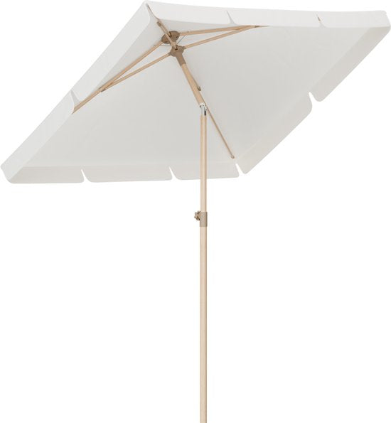 LifeGoods Parasol - Jardin - Parasol de balcon - 200x125cm - 30° inclinable - Imperméable - UPF50+ - Revêtement en bois - Crème