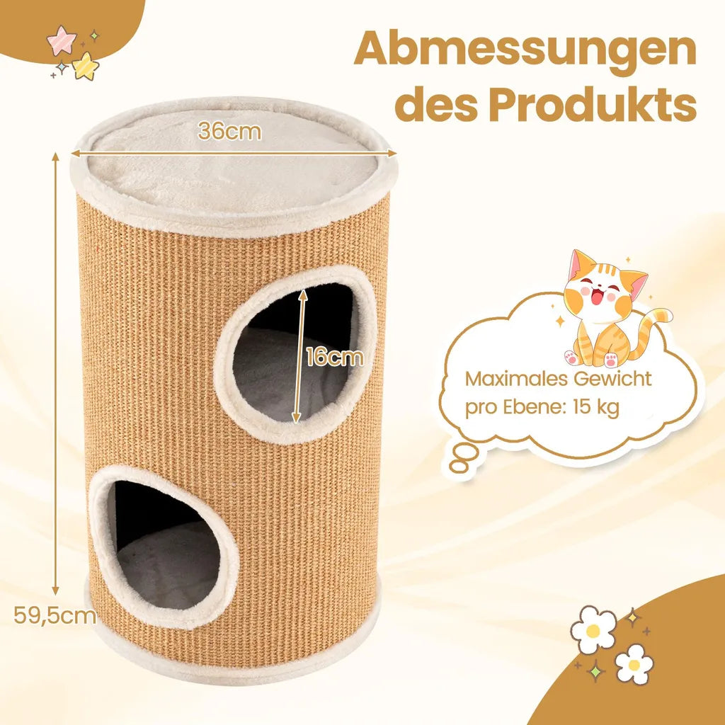 Coast Krabton 4 couches – Maison pour chat avec 3 niches et surface à griffer en sisal Ø 36 x 59,5 cm