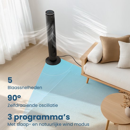 Auronic Tower Fan - Floor Fan - Air Cooler - Standing Fan - 105 CM - 5 Speeds - With Remote Control - Silent Fan - Fan - 45 dB - Black