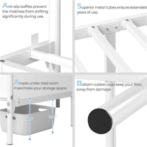 Cadre de lit en métal Yaheetech - Avec tête et pied de lit - Capacité de charge de 800 lb - Espace de rangement de 32 cm sous le lit - Sans sommier