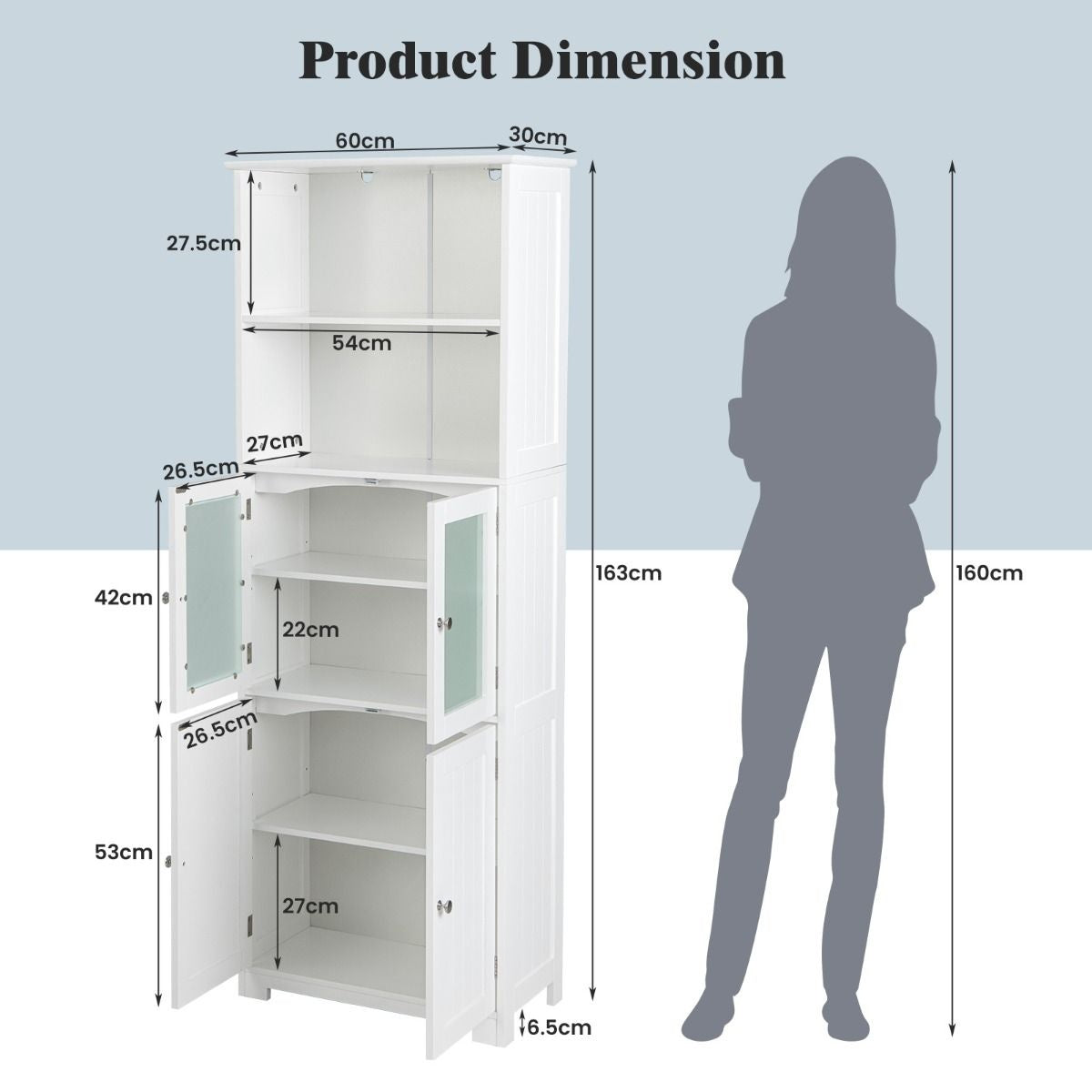 Coast Armoire de toilette - MDF avec verre - 60 x 30 x 163 cm - Blanc