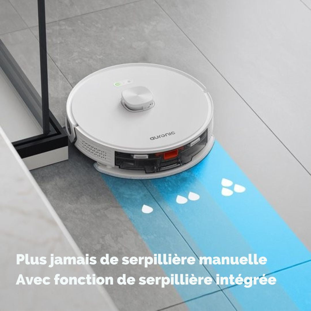 Robot Aspirateur Auronic - Avec fonction balayage - WiFi et App - Station de charge - Animaux domestiques - Navigation laser - Blanc
