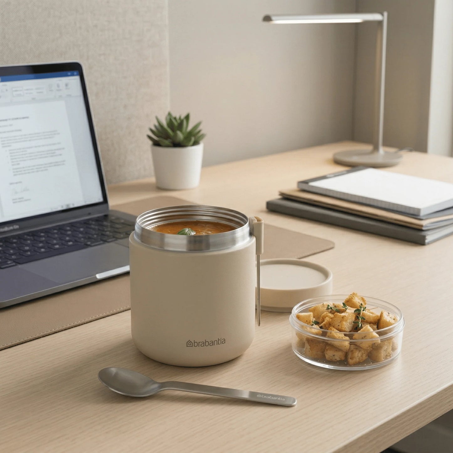 Bol alimentaire Brabantia 500 ml avec cuillère, étanche, beige clair