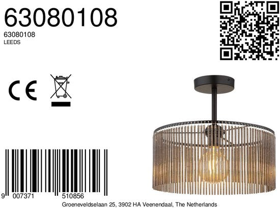 Globo - plafonnier - LEEDS - noir - verre - Ø 35 cm - E27 - 63080108