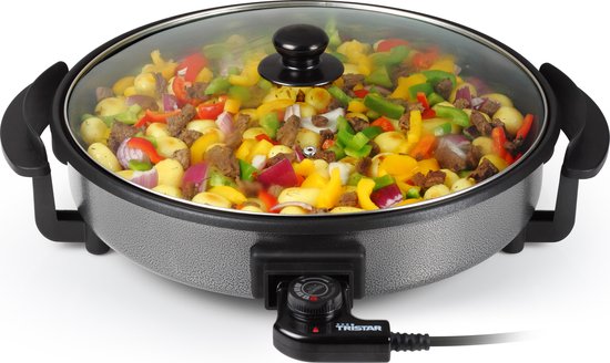 Tristar Casserole PZ-2964 - Casserole électrique avec couvercle 40 cm - Casserole XXL - Revêtement antiadhésif et thermostat réglable - Température maximale 280⁰ C - Noir