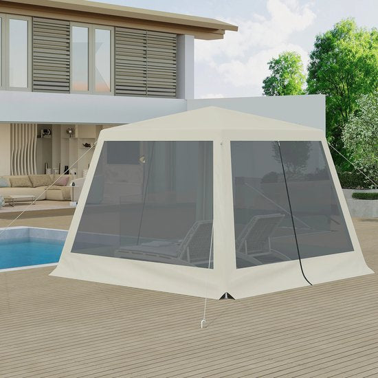 Tente de fête - Pavillon de jardin - Pavillon - Tente de jardin avec moustiquaire - Moustiquaire - 3 x 3 m - Jardin - Terrasse - Tente de fête - Avec parois latérales - Blanc