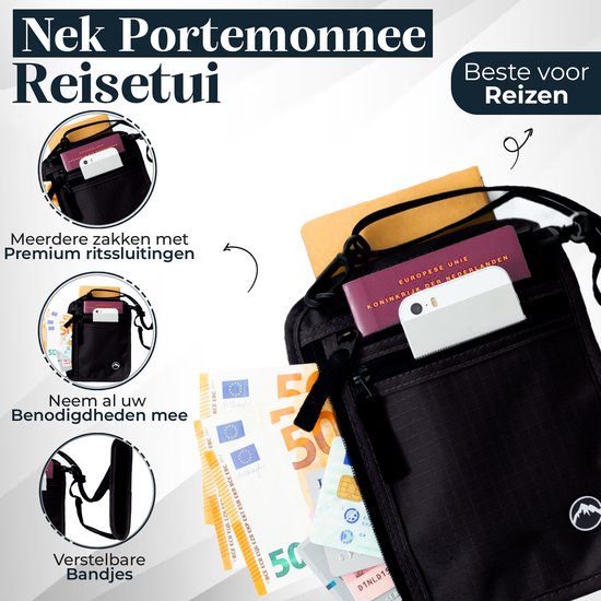 Portefeuille de voyage - Porte passeport - Porte passeport avec blocage RFID - Portefeuille de voyage - Coffre-fort de voyage - Portefeuille de voyage pour femmes et hommes - Noir