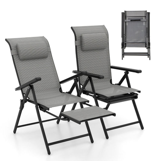 Ensemble de chaises de jardin Coast - pliables - dossier et repose-pieds réglables - gris