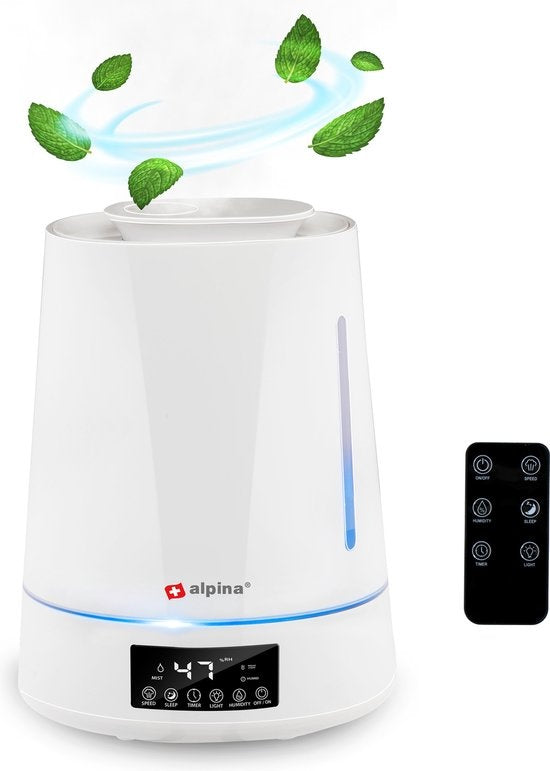Humidificateur - Alpina - 4L - Diffuseur d'arômes avec minuterie - Télécommande - Blanc