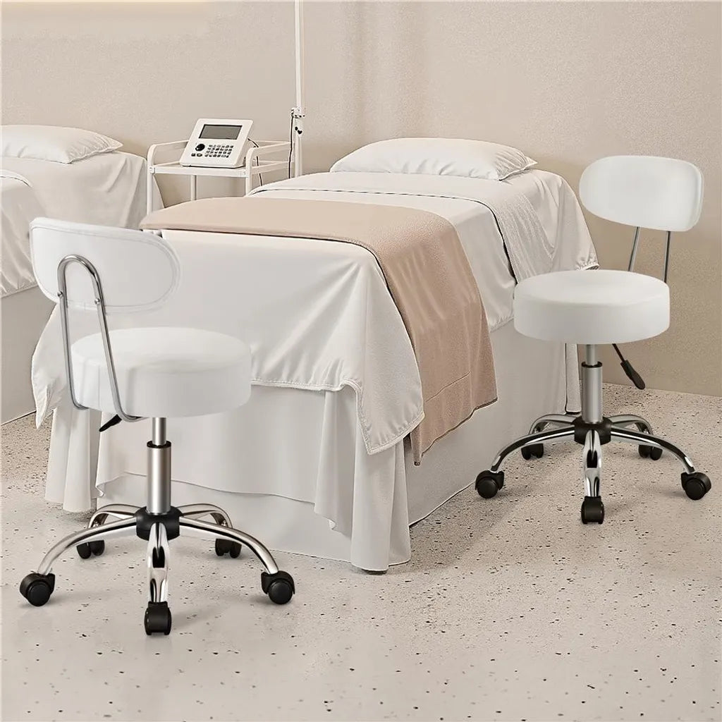 Tabouret de maquillage Yaheetech avec assise pivotante à 360° et roulettes - Blanc - 52 x 44,5 x 75,5-85 cm