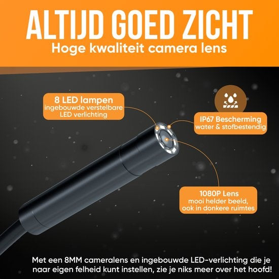 Strex Caméra d'inspection avec écran 5M - 1080P HD - écran LCD 4,3 pouces - étanchéité IP67 - éclairage LED - endoscope - caméra d'inspection - microSD 32gb inclus