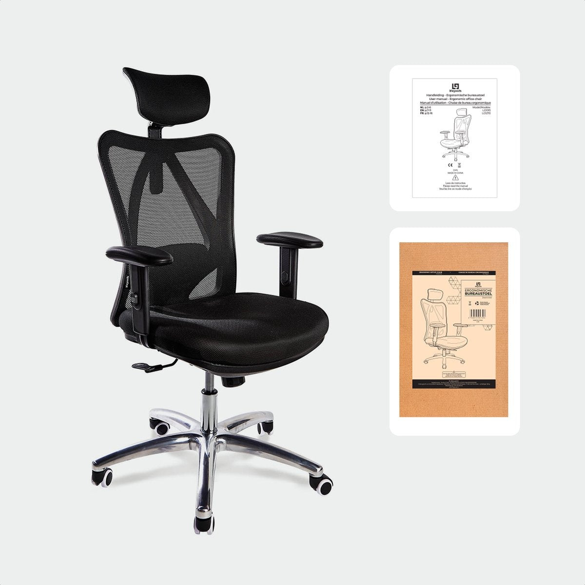 LifeGoods - Chaise de bureau ergonomique - Noir