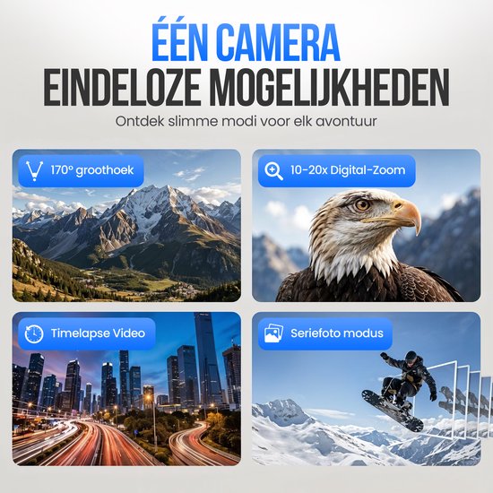 Caméra d'action Strex 4K 30 MP - Étanche jusqu'à 30 mètres, stabilisation EIS et application Wi-Fi - Caméra sous-marine étanche à 60 images par seconde - Caméra corporelle - Caméra d'action