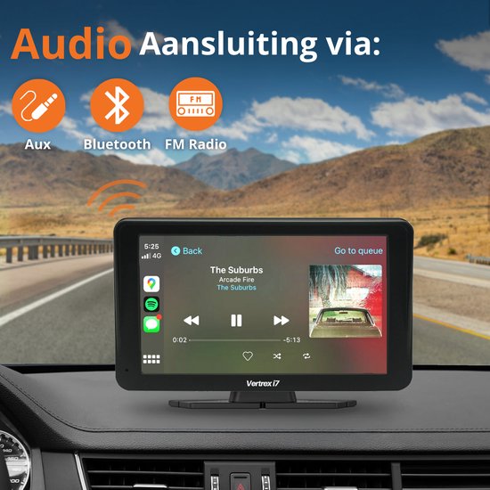 Vertrex Smart Car Display - Écran compatible avec Carplay et Android Auto - Car Play - Sans fil - 7 pouces - Écran tactile - Noir