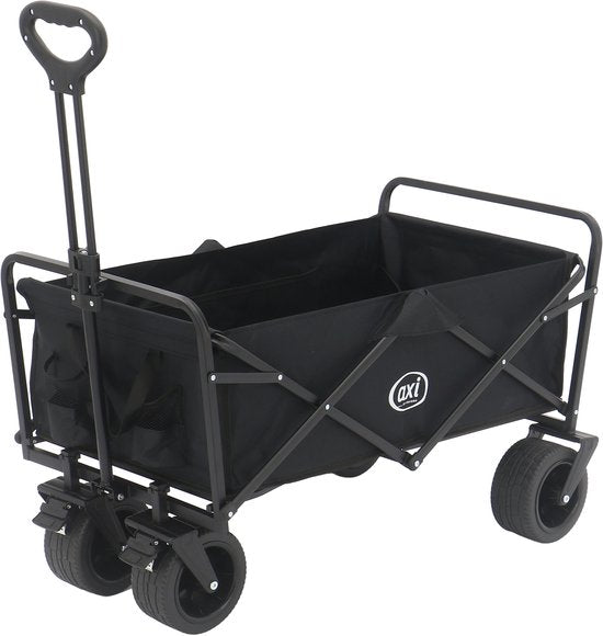 Chariot pliable AXI AB131 – Noir – Avec poignée de traction, freins et housse – Capacité de charge de 100 kg – Facile à transporter – Métal