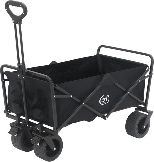 Chariot pliable AXI AB131 – Noir – Avec poignée de traction, freins et housse – Capacité de charge de 100 kg – Facile à transporter – Métal