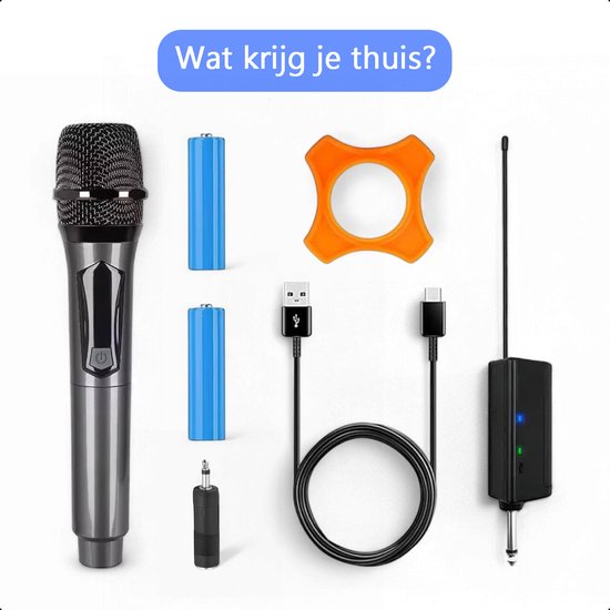 Tech Essentials® Ensemble de microphones sans fil - VHF - USB-C rechargeable - Plug & Play - Karaoké - Studio - Prise 3,5-6,3 mm - ASMR - Convient à Partybox