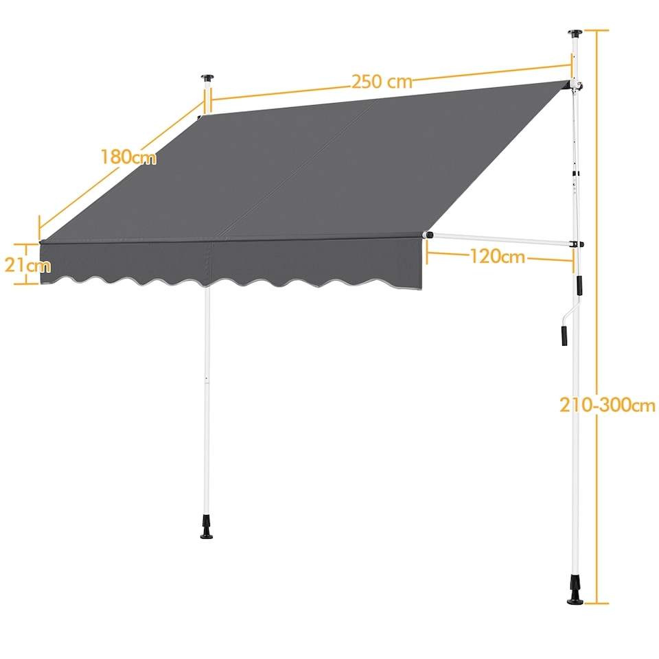 Yaheetech Clamp Sunshade Dark Grey - Extensible manuellement - 250 x 120 cm - Hauteur 210-300 cm