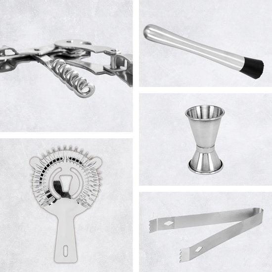 KitchenBrothers Set à cocktail avec shaker - 11 pièces - Set complet - Emballage cadeau - Bois naturel