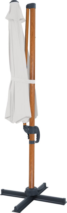 Parasol suspendu AXI Marisol Ø 300 cm, aspect bois/beige, housse incluse – Armature en aluminium thermolaqué avec pied en croix – Rotation à 360° – Inclinable – Toile anti-UV