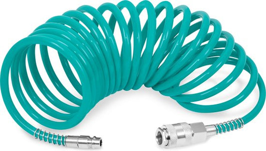 VONROC Tuyau spiralé 5m - Tuyau d'air pour compresseur - Raccords universels - DIN/EURO Ma-le - DIN/EURO/ORION Femelle - 10 bar