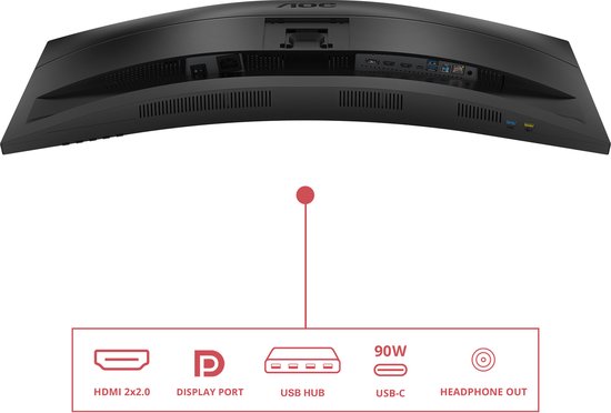 AOC CU34E4C - Écran professionnel incurvé ultra-large - USB-C 90 W - Garantie 5 ans - 34 pouces