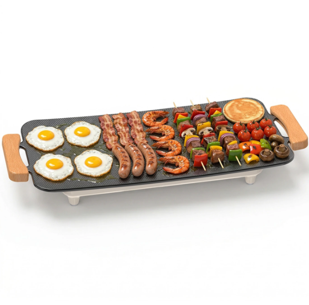 Grill électrique Woox en aluminium - 56 x 26 x 7,5 cm - 1 360 W avec revêtement antiadhésif