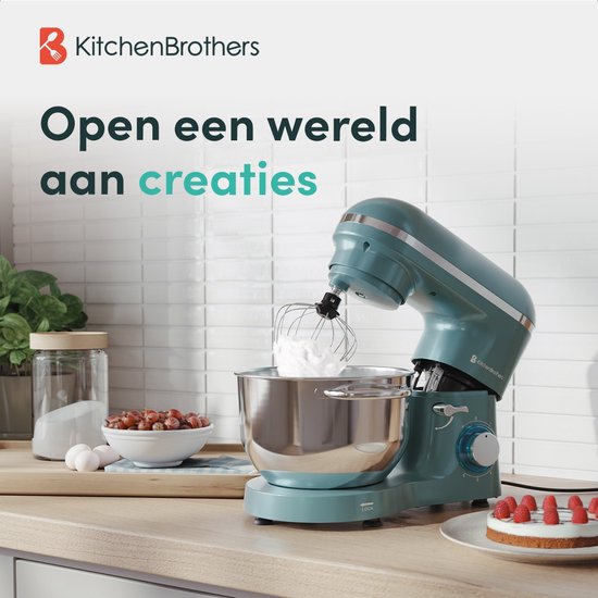 KitchenBrothers Robot de cuisine - Robot de cuisine - 6.2L - Batteur avec bol mélangeur - Batteur de cuisine - 2000W - Vert Pastel