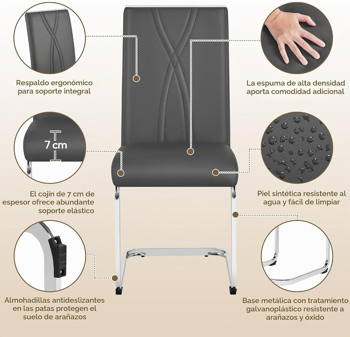 Yaheetech Lot de 2 chaises de salle à manger - Gris foncé - Simili cuir - 136 kg - Dossier ergonomique - Piètement en U en métal
