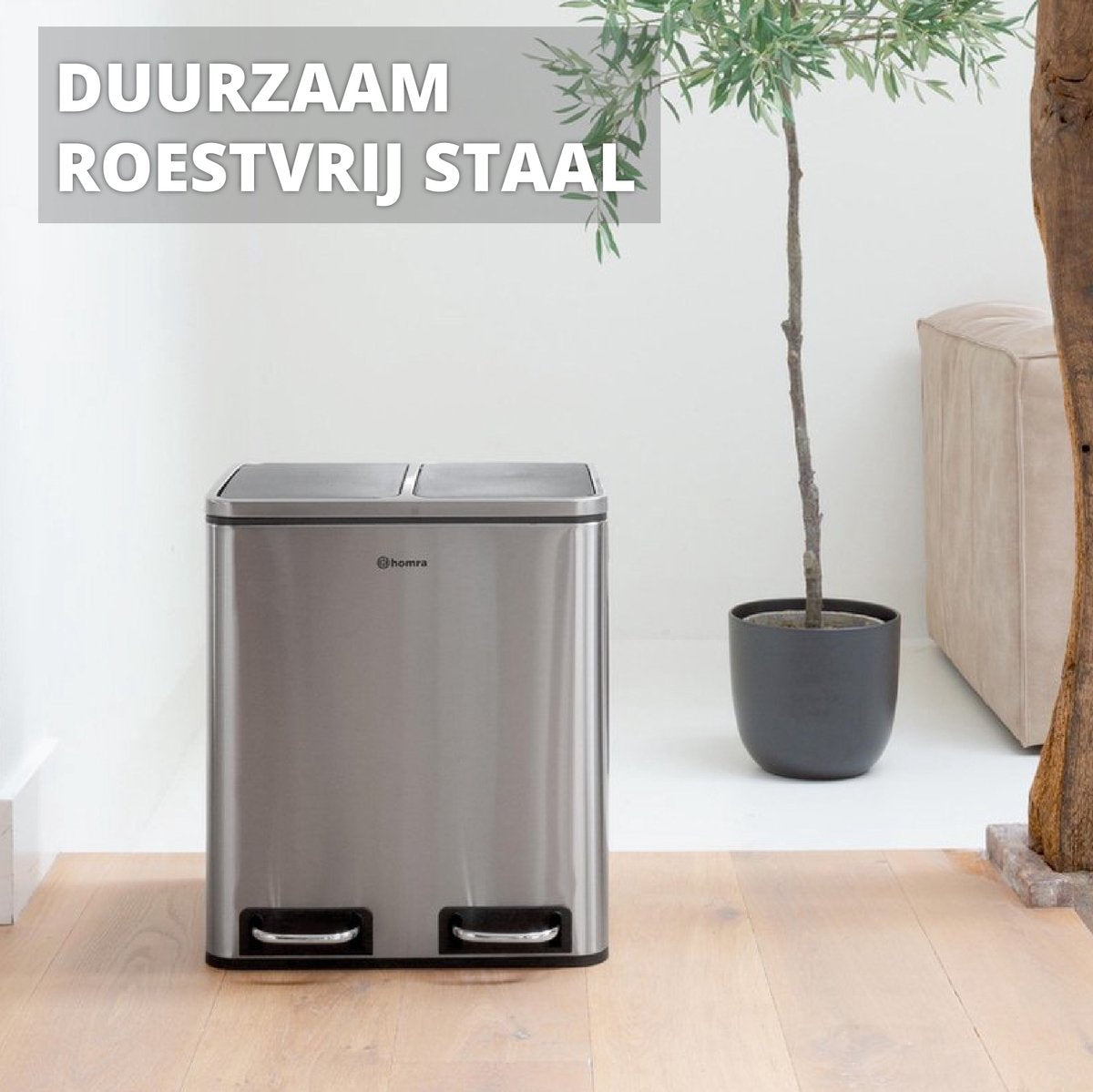 Poubelle de tri sélectif avec 2 compartiments - Homra BLINQ - 2 x 15 L - acier inoxydable