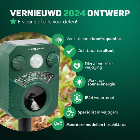 Vulpes Goods® Repellent - Répulsif ultrasonique à énergie solaire pour chats - Effrayant pour chats - Répulsif pour martres - Répulsif pour animaux - Imperméable - Répulsif pour animaux nuisibles