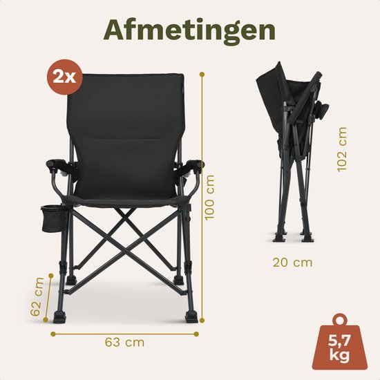 TRVLMORE Chaise de camping - pliable - capacité de charge de 120 kg - sac de transport inclus - chaise pliante - chaise de pêche - chaise de camping - chaise pliante - noir