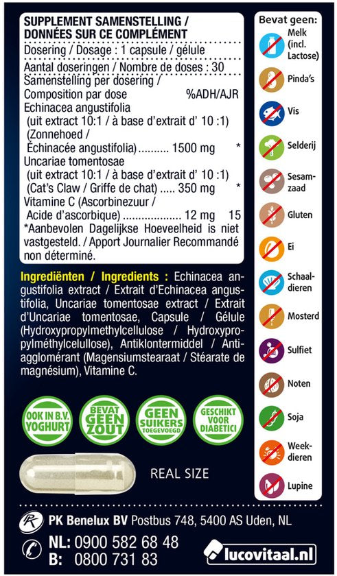 Lucovitaal Echinacea Forte à la griffe de chat, 30 gélules