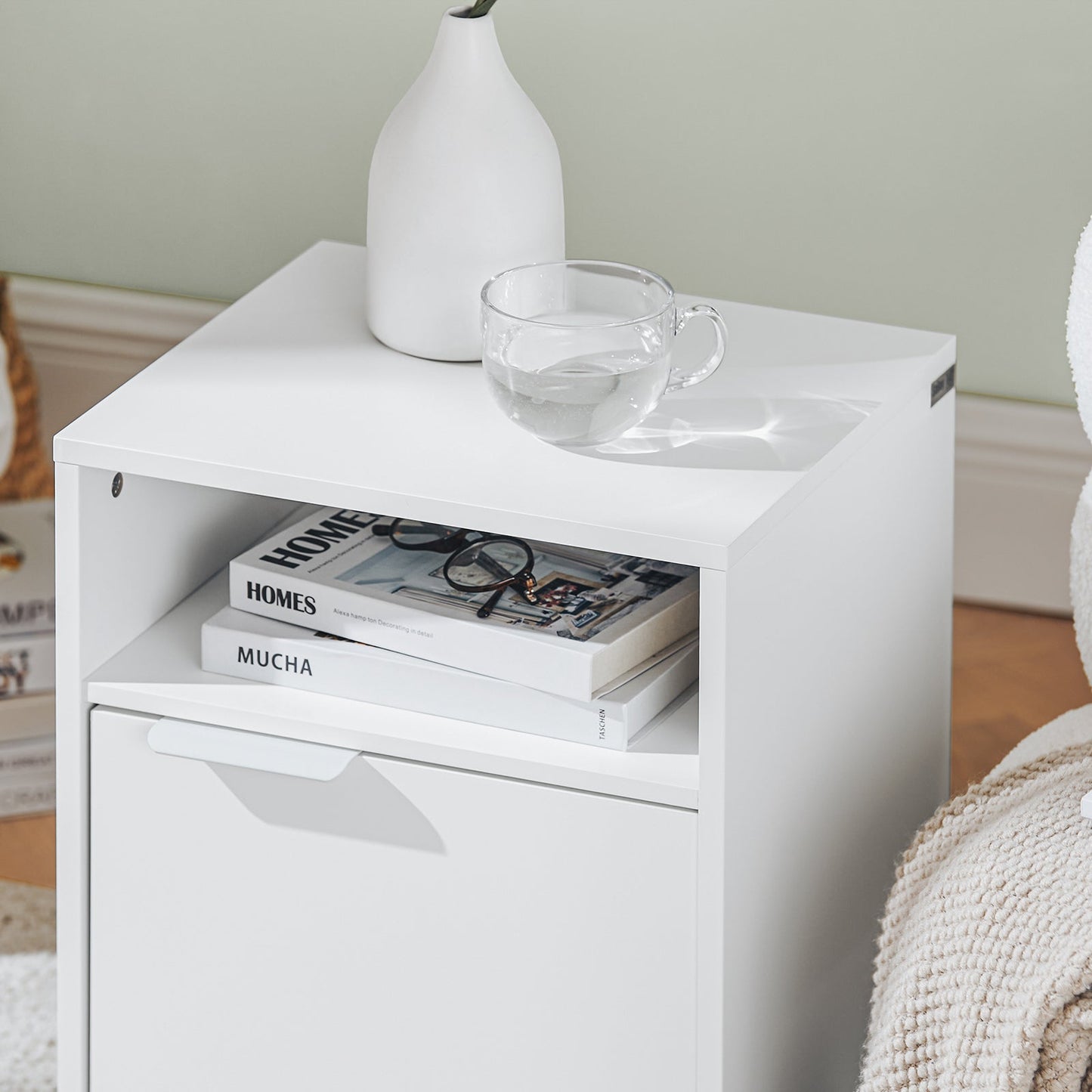 SoBuy Sideboard FBT124-W - Avec porte et compartiment ouvert - 40 x 35 x 57 cm - Blanc