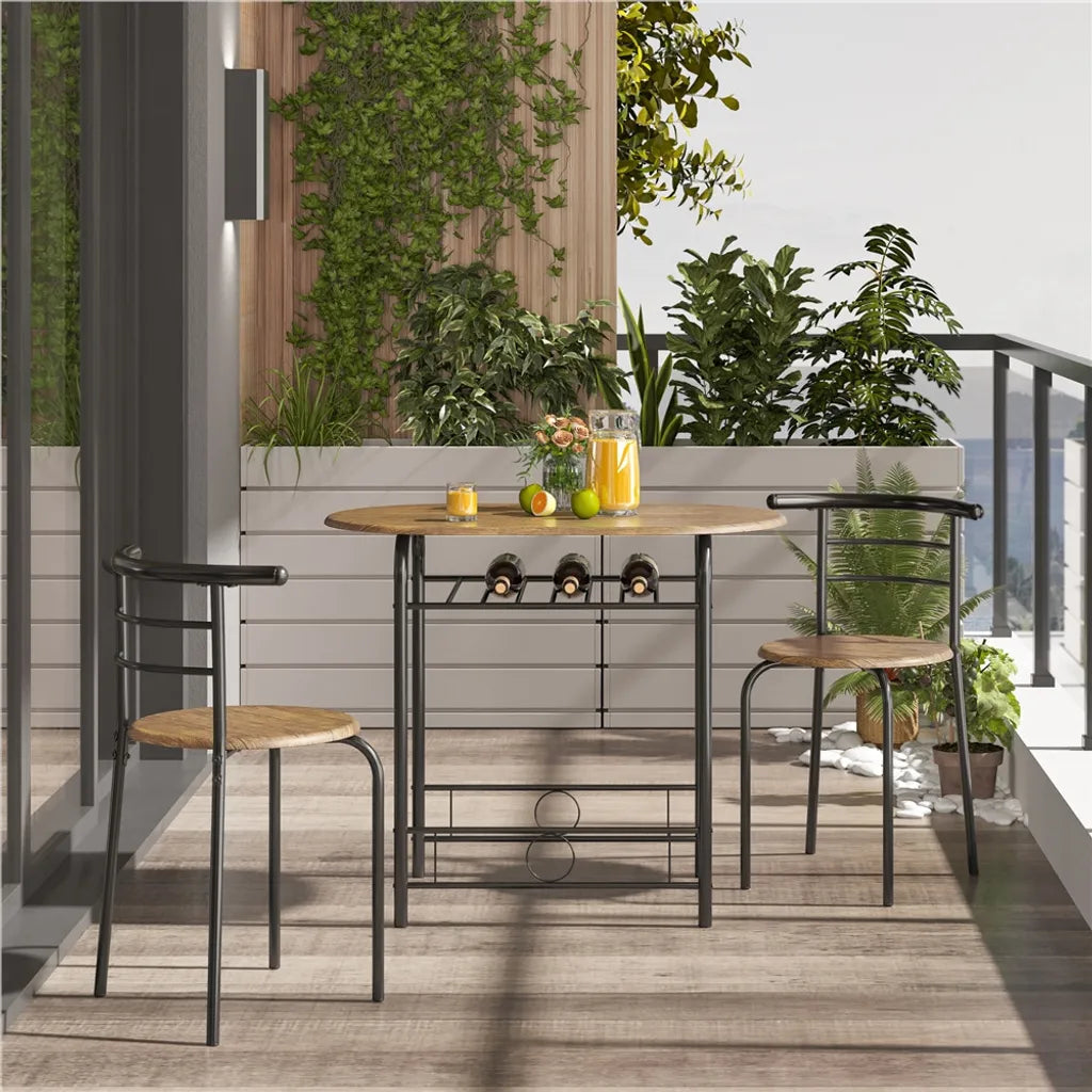 Ensemble de salle à manger Yaheetech 3 pièces - Marron - Table de salle à manger avec étagère de rangement et 2 chaises pour 2 personnes