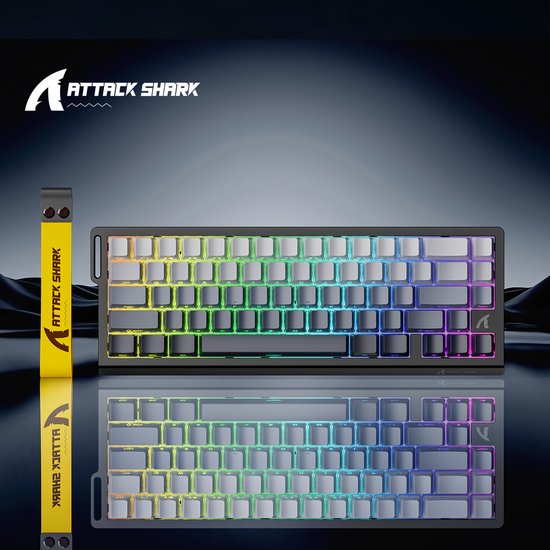 ATTACK SHARK X68HE - Clavier gaming filaire à commutateurs magnétiques - 66 touches - Touches PBT imprimées sur le côté - RGB - Lanière décorative - 8 kHz - 0,01 mm RT - 0,125 ms - Moonlit Night