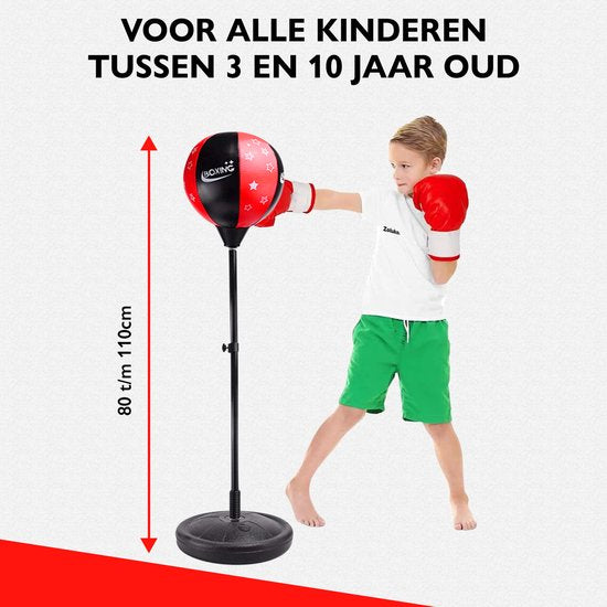 Zoluko Ballon de boxe sur pied pour enfants - Gants de boxe et pompe gonflable inclus - Hauteur réglable - Pour l'intérieur et l'extérieur - Ballon de boxe sur pied - Entraîneur de boxe - Perche de boxe - Set de boxe pour enfants - Ballon de boxe sur pied