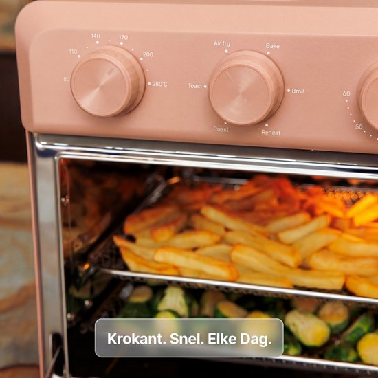 Safecourt Four Airfyer 6-en-1 - 100% sans PFAS - 6 programmes - 80 à 230 degrés - Airfryer, cuire, rôtir, toaster, griller & réchauffer - Rose
