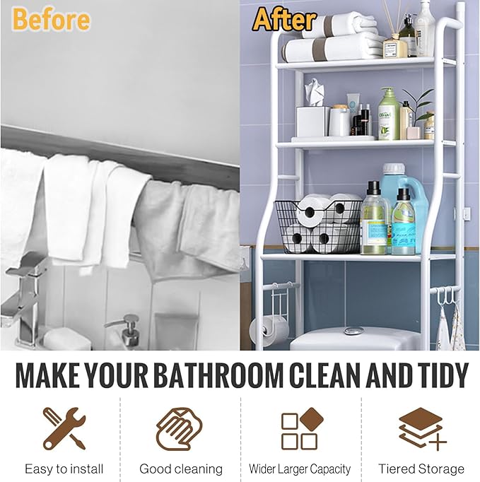 Support de rangement pour toilettes LBB à 3 niveaux - Noir