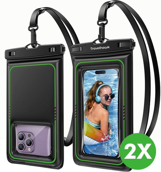 Travelhawk Waterproof Phone Cases - Drybag Set of 2 - Underwater Case - Waterproof phone pouch - Convient à tous les Smartphones - Egalement pour passeport et cartes de débit - Transparent - Eau - Vacances - Natation - Téléphone - Waterproof