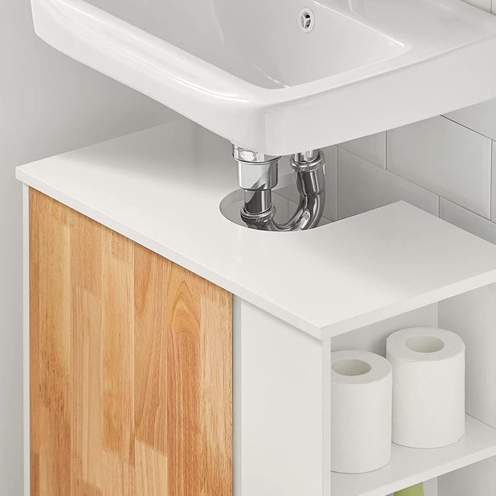 SoBuy - Meuble sous évier avec 1 porte et 2 compartiments latéraux - 60 x 30 x 60 cm - Max. 30KG - Blanc