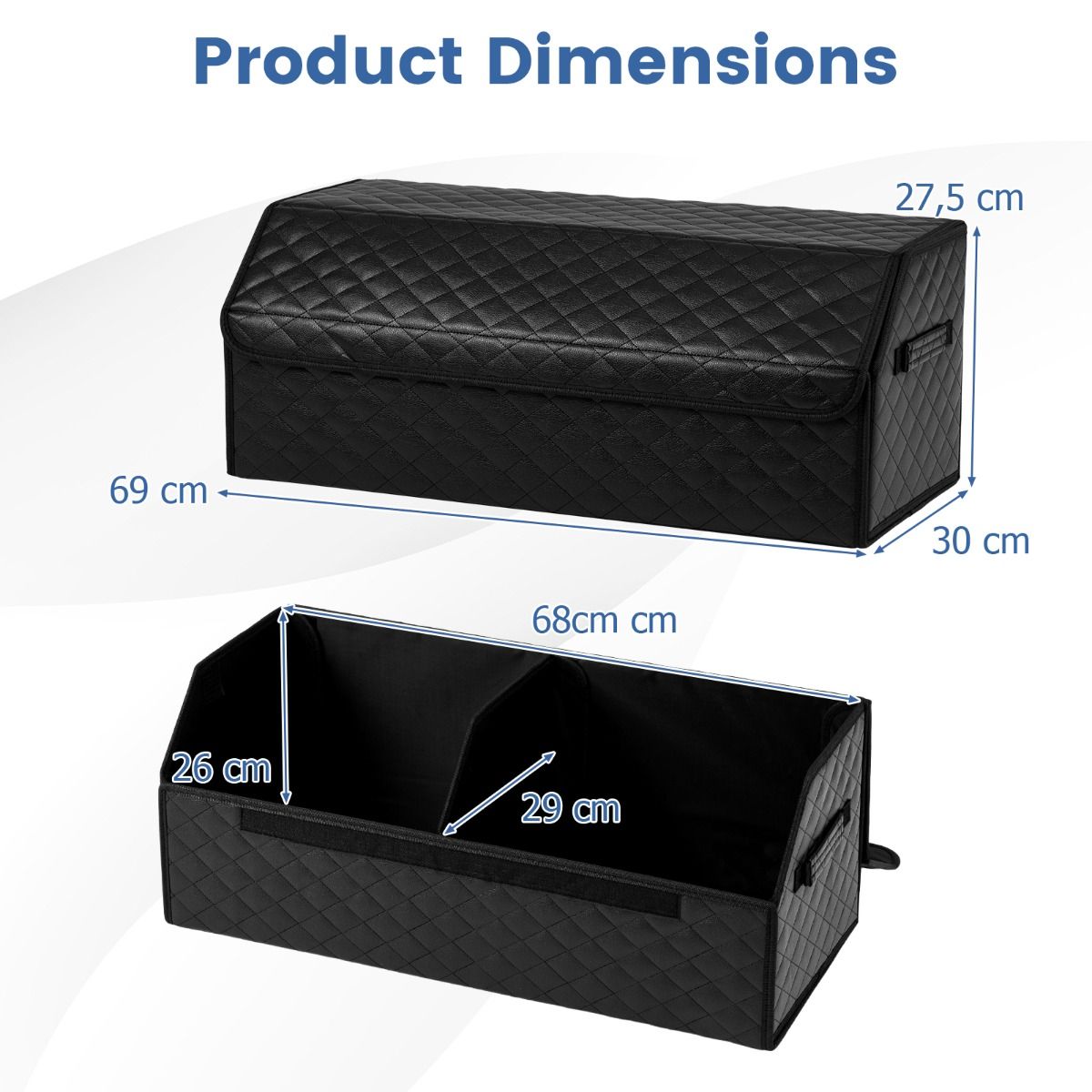 Organiseur de coffre pliable Coast - Avec couvercle - Compartiments modulables - Noir 30 x 69 x 27,5 cm