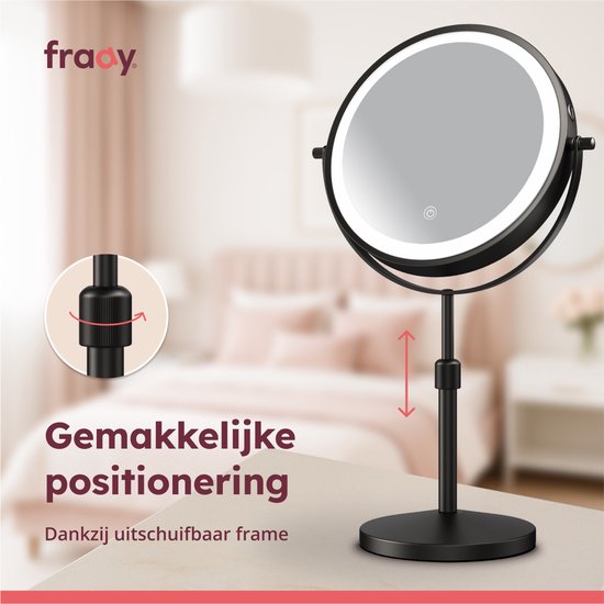 Fraay® Miroir de maquillage avec éclairage LED - grossissement 10x - Miroir grossissant avec lumière - rechargeable - Miroir de rasage - Miroir de salle de bain - noir