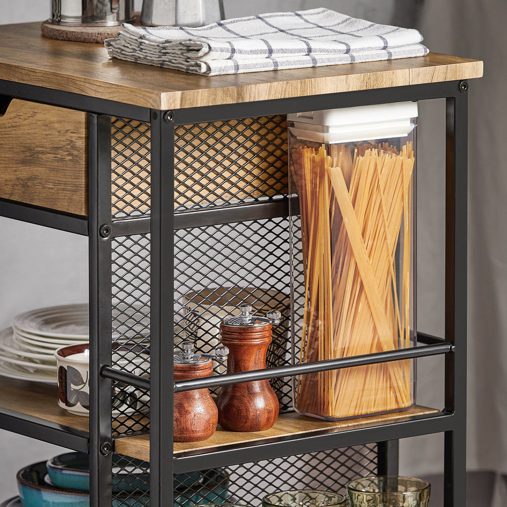 SoBuy FKW99-N Chariot de service - 6 étagères et 1 tiroir - 50x37x87 cm - Noir/Bois