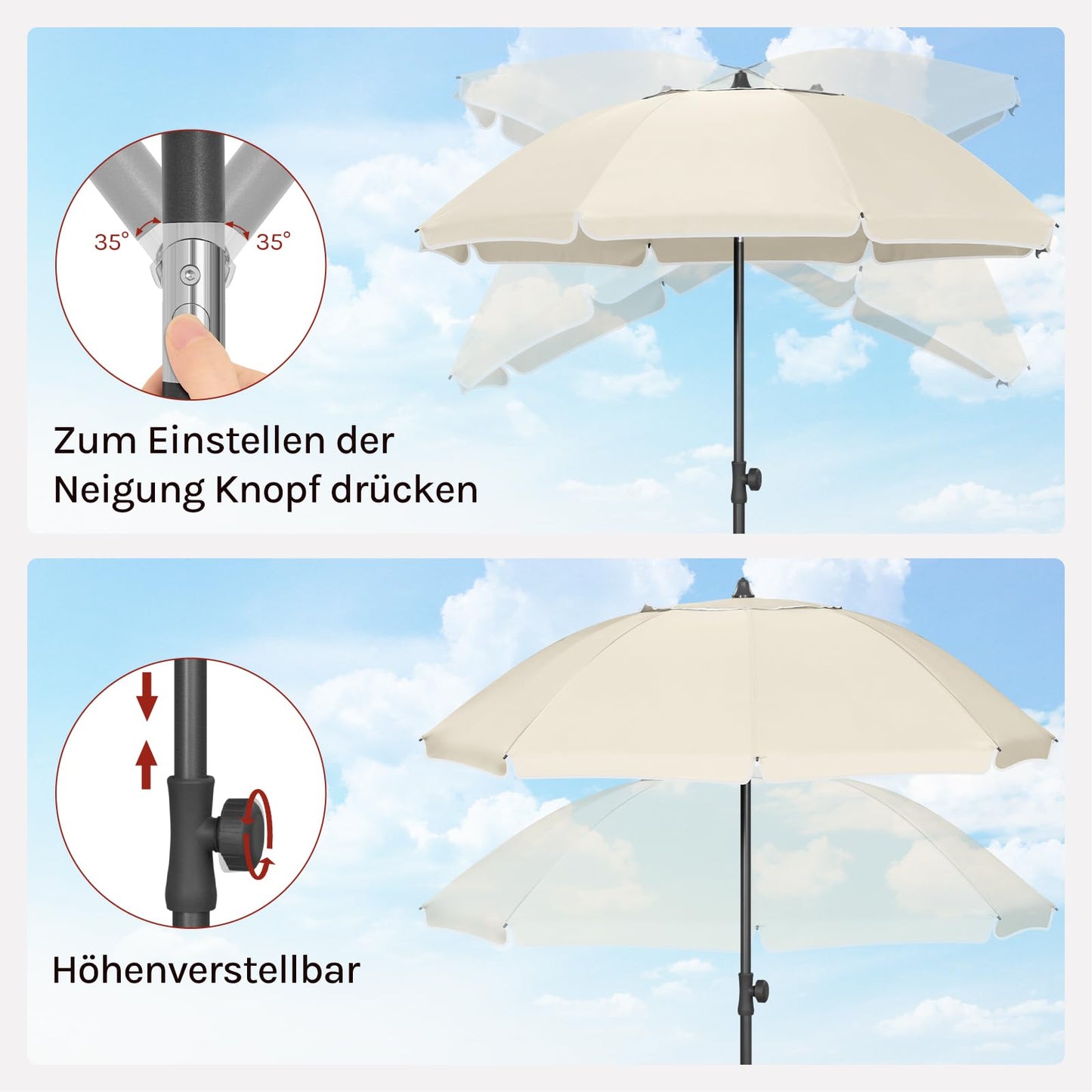Parasol de balcon Woltu - Rond - Réglable - 155 cm - Beige