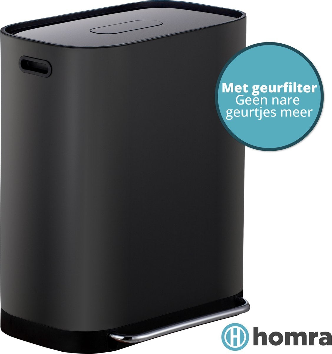 Homra Poubelle à double compartiment 60L  - Pédale en métal - filtre anti odeurs -2x30L - Noir